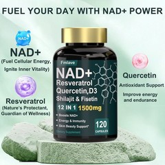 NAD supplement, 1500mg resveratrol containing supplement, 120 capsules USA Ship