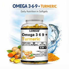 Triple Omega 3 6 9 Supplement Plus Turmeric Curcumin – 60 Softgels