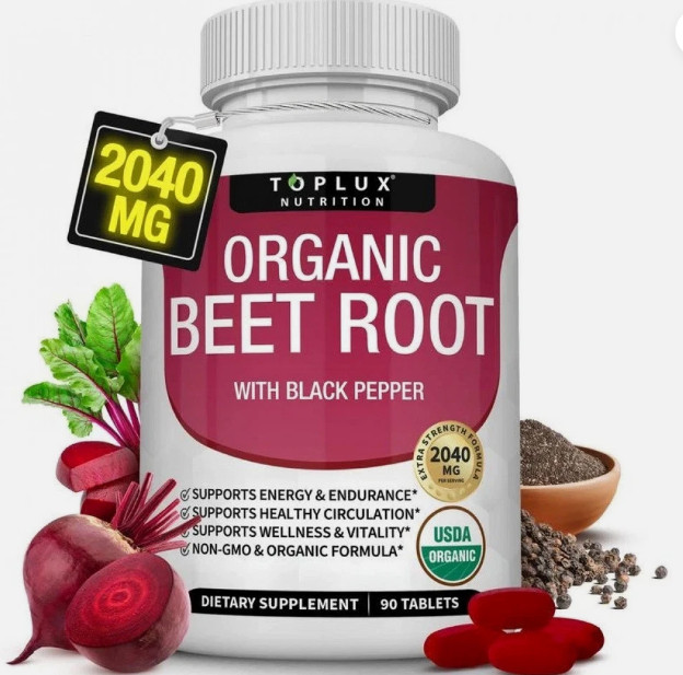 Toplux Organic Beet Root Tablets-Nitric Oxide Booster Beetroot Supplement 2040mg