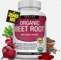 Toplux Organic Beet Root Tablets-Nitric Oxide Booster Beetroot Supplement 2040mg