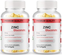 Zinc Gluconate 240 Vegetarian Softgels (50mg) Gluten Free and Non-GMO USA MADE
