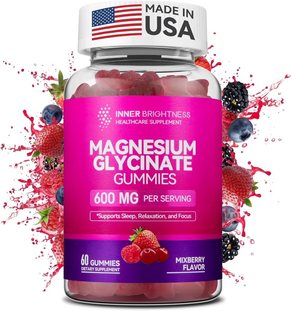 Magnesium Glycinate Gummies 600mg, Non-GMO, Gluten-Free, 60 Count (Pack of 1)