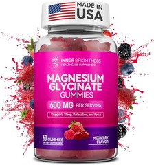 Magnesium Glycinate Gummies 600mg, Non-GMO, Gluten-Free, 60 Count (Pack of 1)