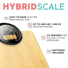Hybrid Bathroom Scale Digital Analog Dual Weight Measurement Clear Display Wood