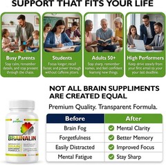 Puridian Brainalin Brain Memory Focus Supplement Ginkgo Alpha GPC 30 Capsules