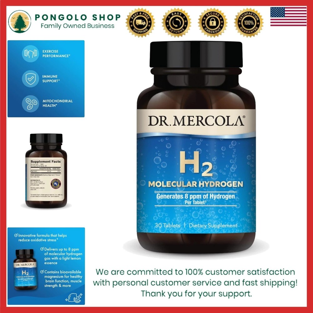 H2 Molecular Non Servings Supplement, 30 Dietary (30 Tablets), Hydrogen GMO, Glu