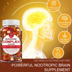 Mushroom Extract Complex Gummies Nootropic Brain Booster Increase Focus 120Gummy