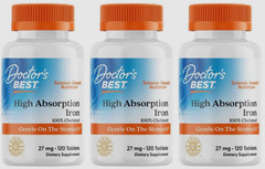 3X Doctor’s Best High Absorption Iron 120 Tablets 27 mg EXP 08/2027