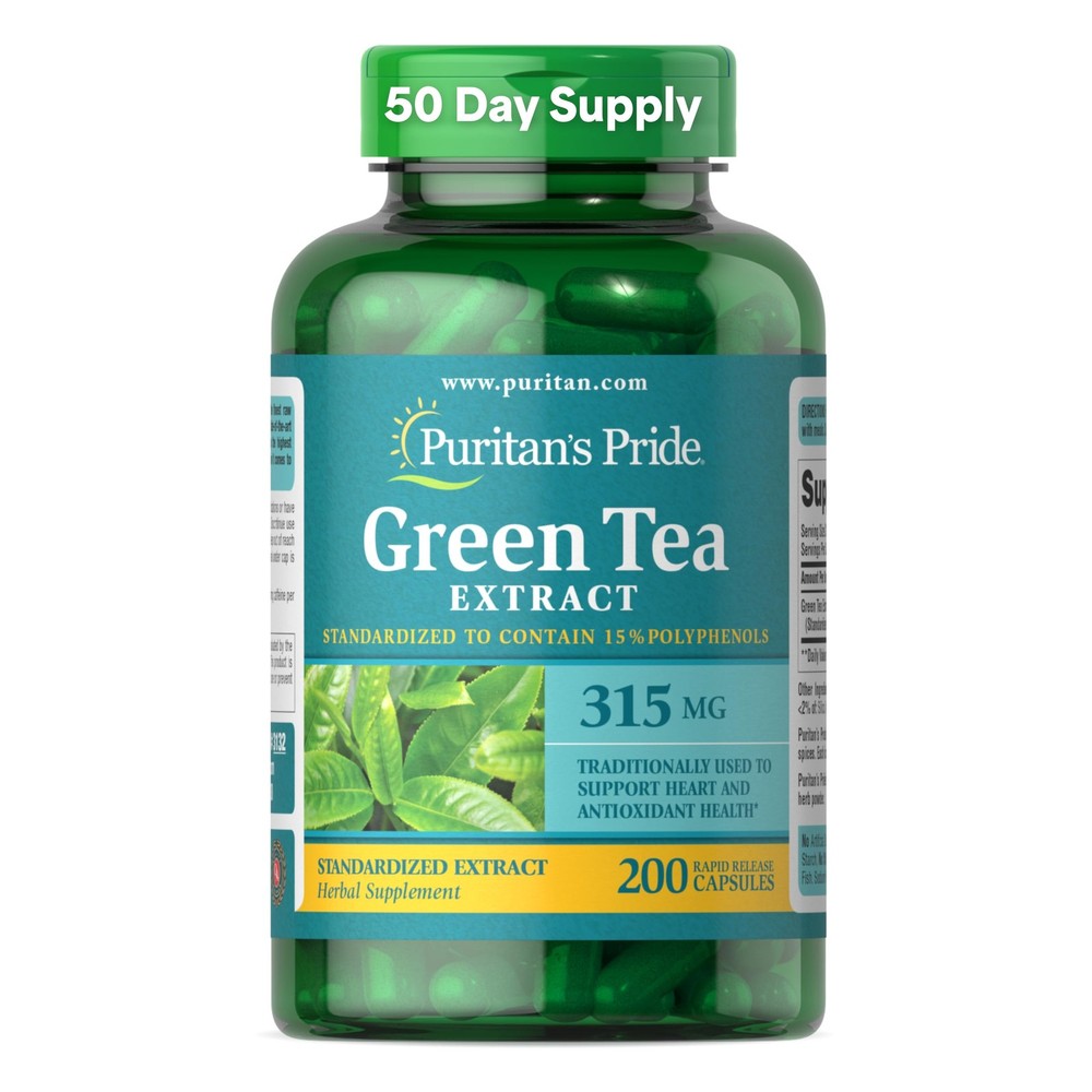 Puritan’s Pride Green Tea Standardized Extract 200 Count (Pack of 1), White