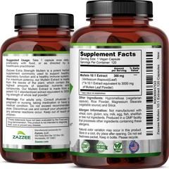 Zazzee Extra Strength Mullein 10:1 Extract, 3000 mg Strength, 120 Vegan Capsules