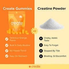 Create Creatine Monohydrate Gummies for Men & Women Strength Orange 90ct NON GMO