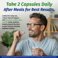 1 Body Thyroid Support Supplement for Women and Men, Selenium with Iodine, Zi…