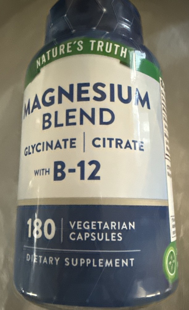 Nature’s Truth Magnesium BLEND Citrate & GLYCINATE-VIT B-12–180 Count Exp-11/28