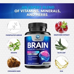 Brain Memory Supplement Pills – 3X Strength Nootropics 60 Count (Pack of 1)