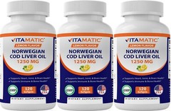 3 Pack – Vitamatic Norwegian Cod Liver Oil 1250mg 360 Softgels (Lemon Flavor)