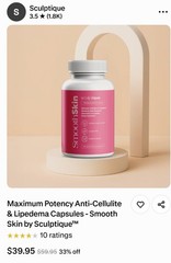 Sculptique Smooth Skin Cellulite Reduction Supplement Unopened Bottle 2 Bottles