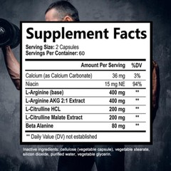 Nitric Oxide Booster Pre-Workout, Muscle Booster 120 Capsules