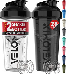 -2 Pack- 28 Oz Protein Shaker Bottles for Protein Mixes – 2X Wire Whisk | Leak P