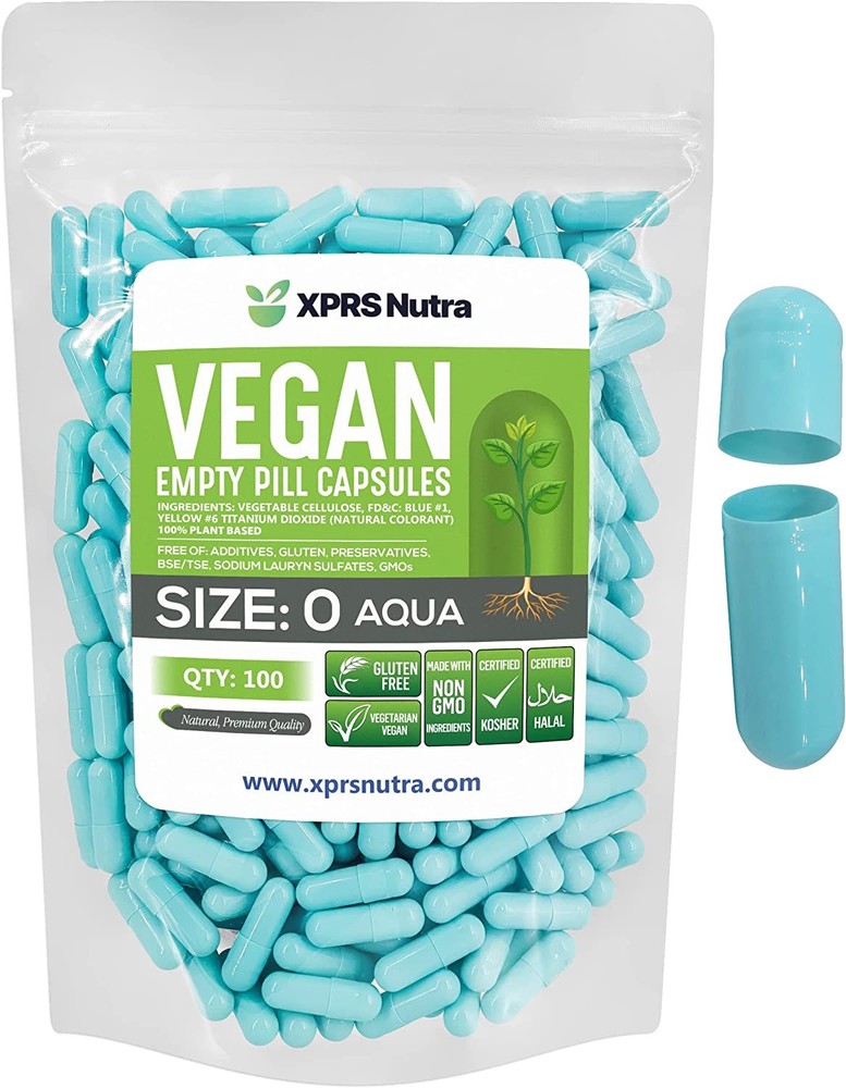 Size 0 Aqua Empty Vegan Capsules Vegetarian Veggie Kosher Veg Caps DIY Pills