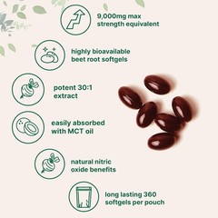 Beet Root 9,000Mg Equivalent | 360 Softgels with MCT Oil | Highly Bioavailable |