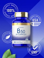 Vitamin B-50 Complex | 180 Caplets | Vegetarian, Non-GMO | by Carlyle
