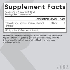 Pure Saffron Extract Supplement 30 mg – Mood & Stress Support 60 Veggie Softgels
