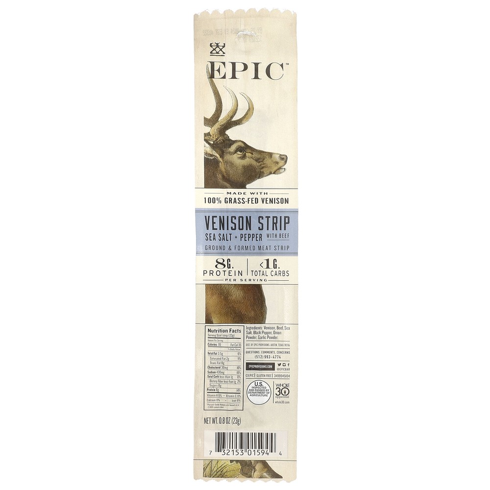 Venison Strip with Beef, Sea Salt + Pepper , 0.8 oz (23 g)