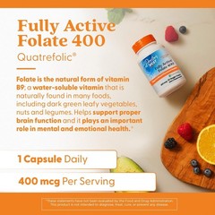Fully Active Folate 400 mcg – Gluten Free Formula for Mental Well-Being, 90 Caps