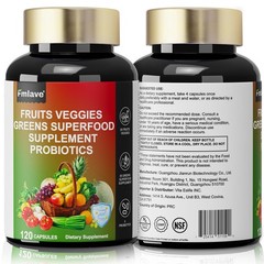 Super Fruit & Vegetable Supplements – Organic Whole Superfood & Probiotics 120ct