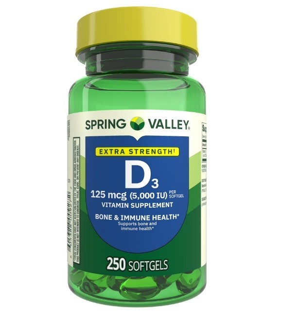 Spring Valley Extra Strength Vitamin D3 Softgels 125 mcg 5000 IU 250 Count