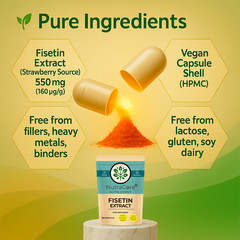 Fisetin Extract 550mg Capsules-(Strawberry Source & 160 μg/g) 100%Vegan-180Caps