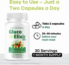 GlucoElixir Pro Blood Sugar Health Support Capsules Glucose 1 Pack 60Ct