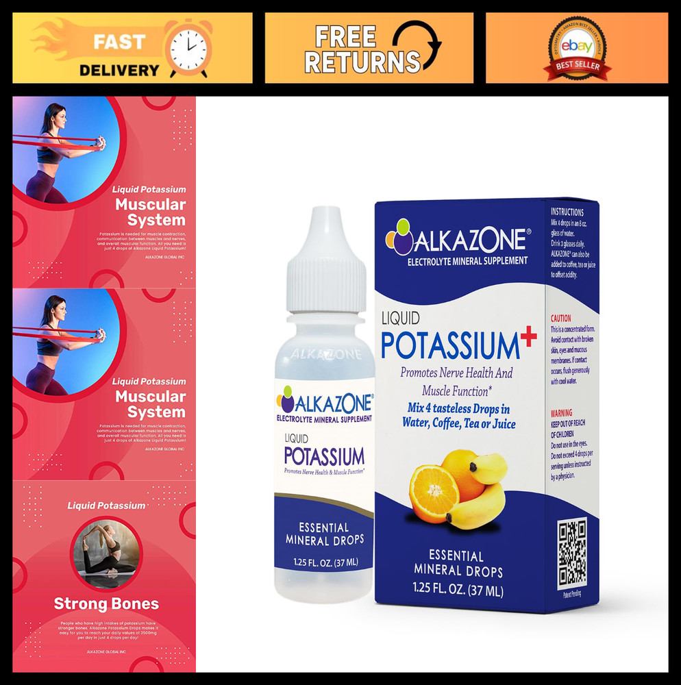 Liquid Potassium Supplement | Fast Absorption, Concentrated, Tasteless | 1.25 Oz