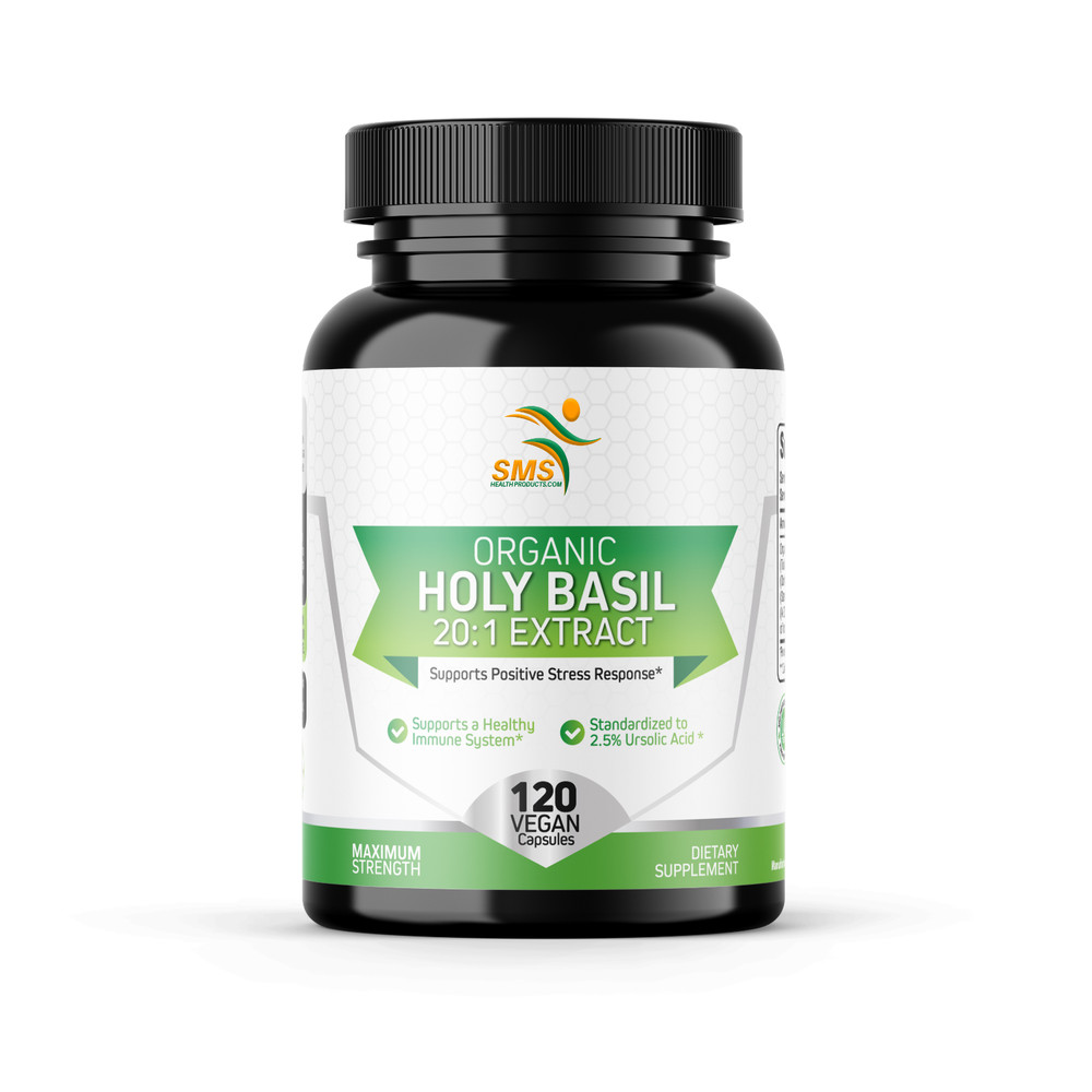 Organic Holy Basil 20:1 Extract 2.5% Ursolic Acid (120 Veg Capsules) Made In USA
