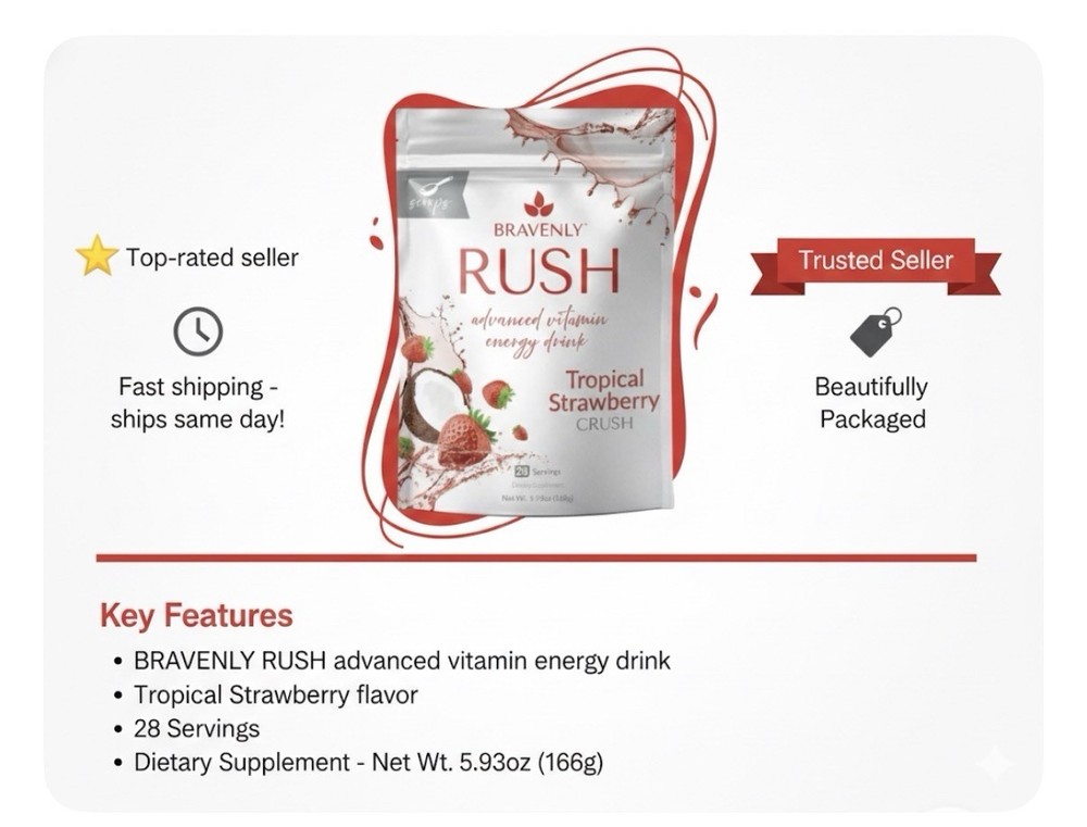 Bravenly Global Tropical Strawberry Rush Powder 28 Servings Newest Inventory