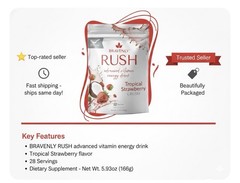 Bravenly Global Tropical Strawberry Rush Powder 28 Servings Newest Inventory