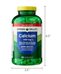 Spring Valley Calcium Plus Vitamin D Tablets, 600 mg, 500 Count