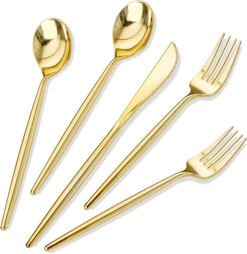 Rubtlamp 180Pcs Gold Plastic Silverware,Luxury Gold Plastic Cutlery,Heavy duty