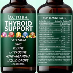 Savari Actora Thyroid Support Liquid Drops w/ Selenium Zinc Iodine L-Tyrosine