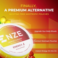 NZE Caffeine Nootropic Pouches Lemon Cherry Energy Pouches with 50mg Caffein…
