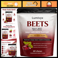 Beet Chews – Beetroot Blend with CoQ10 & Grape Seed Extract, Pomegranate Flavor,