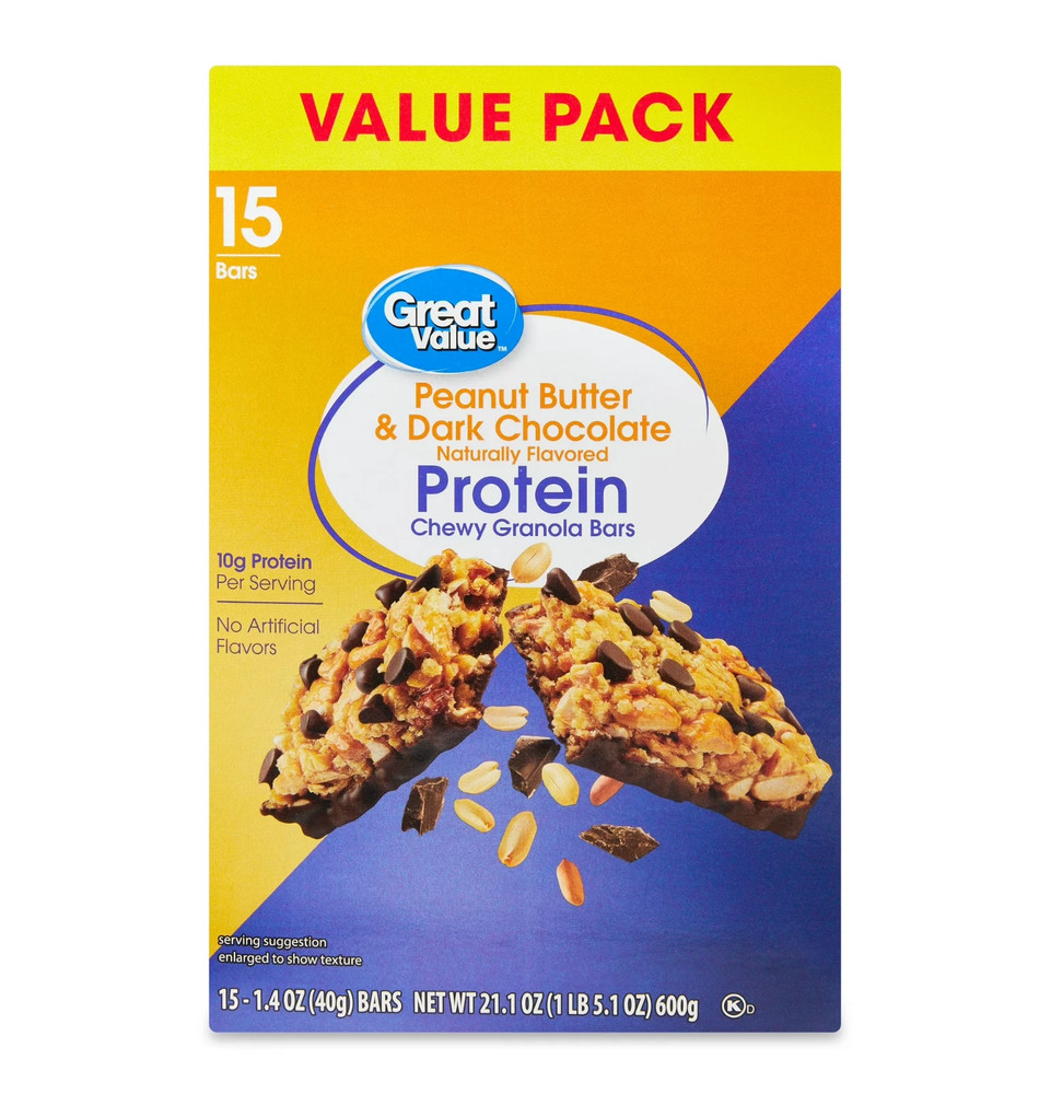 Great Value Peanut Butter and Dark Chocolate Protein Bars, 21.1 oz, 15 Count