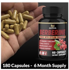 (3 Pack) Berberine Supplement 4700mg with Ceylon Cinnamon Turmeric 180 Caps 3/27