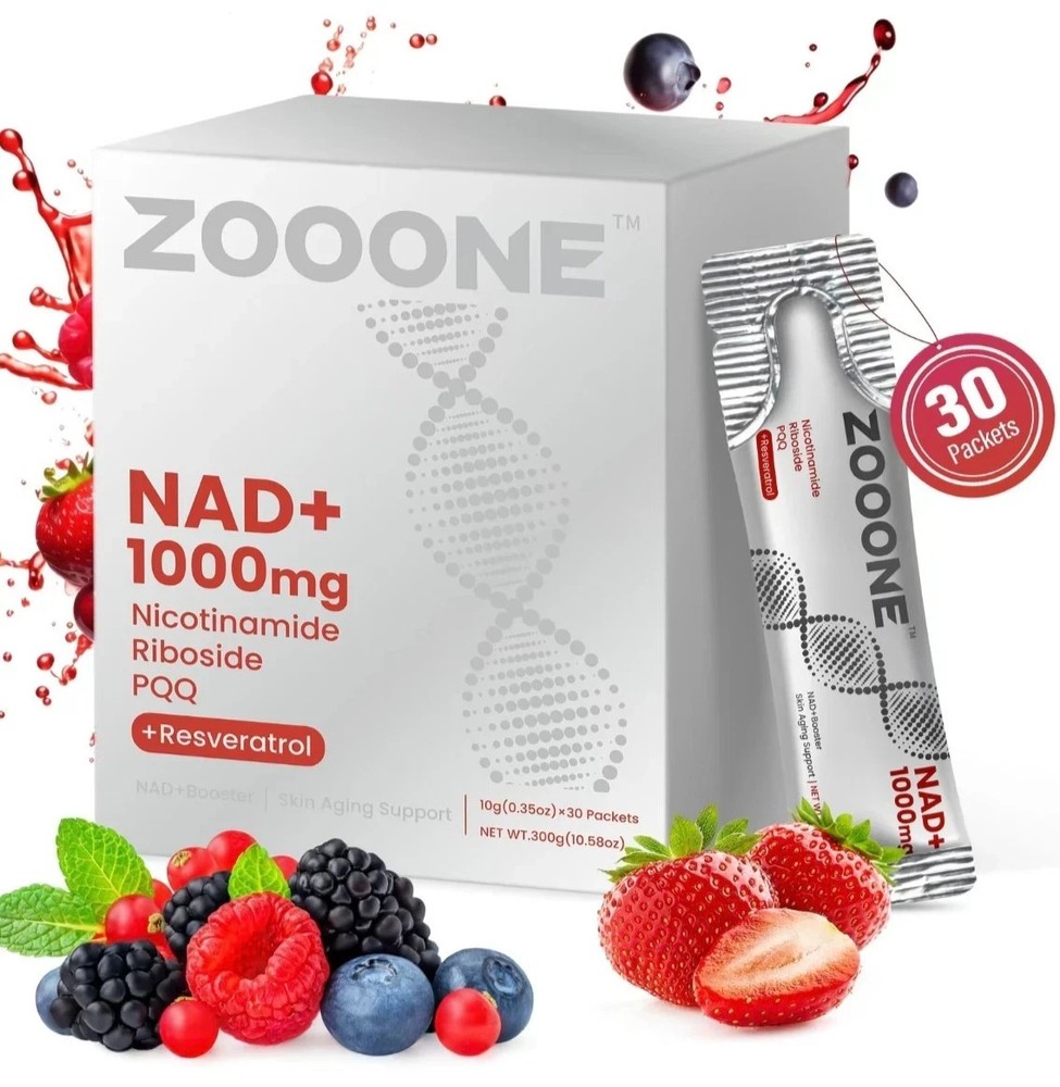 ZOOONE 1000mg NAD+ Berry DrinkMix 30 Pack Anti-Aging Energy Focus Support