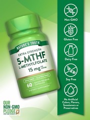 L-Methylfolate 15mg | 60 Capsules | Extra Strength | Non-GMO | by Nature’s Truth