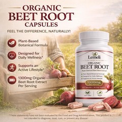 Beetroot Capsules 1300mg Nitric Oxide Booster Vegan 60 Count Lemeli Extract High