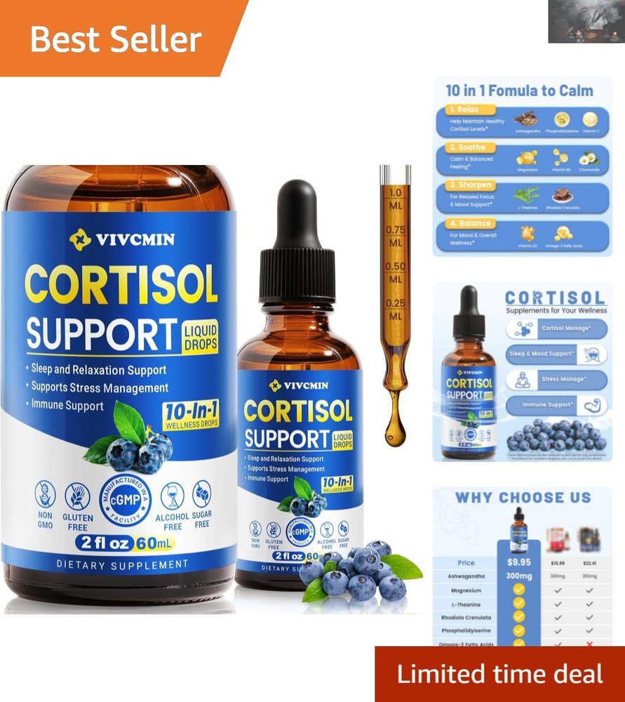 Blueberry Flavored Cortisol Balancing Drops for Mood & Sleep Support – 2 oz