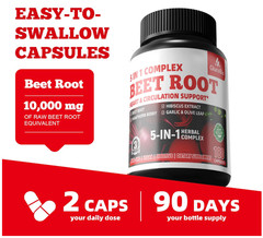 GlucoBio Beet Root Capsules Nitric Oxide Blood Pressure Support Heart 180 Count