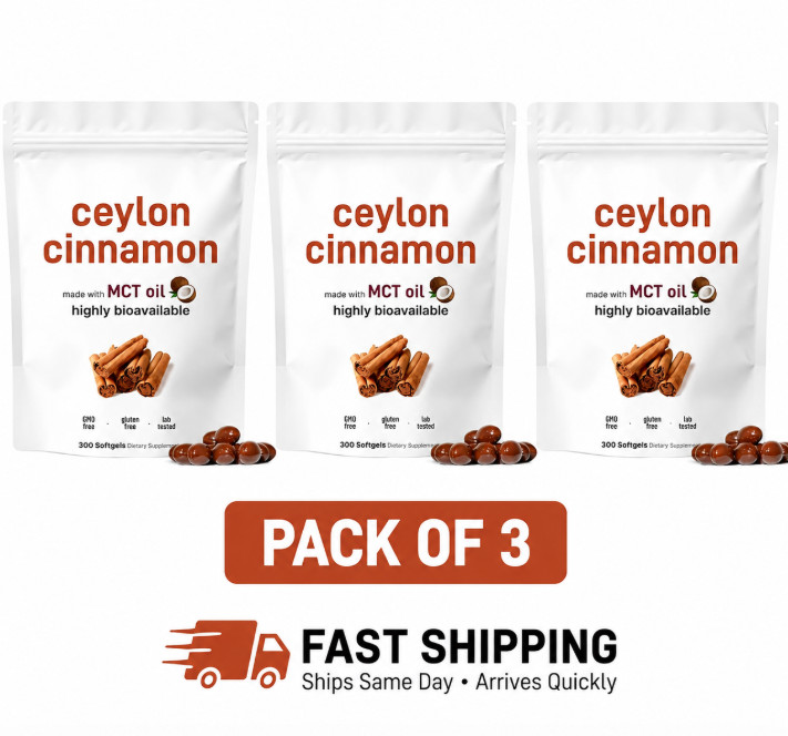 3 Pack Ceylon Cinnamon 7200mg 300 Softgels with MCT Oil Organic Joint Support