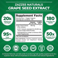 Grape Seed Extract 180 Veggie Capsules 400 mg 95% Polyphenols Antioxidant
